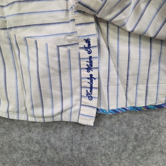 Robert Graham Shirt Mens Medium White Blue Striped Short Sleeve Button Up Cotton - Picture 10 of 15